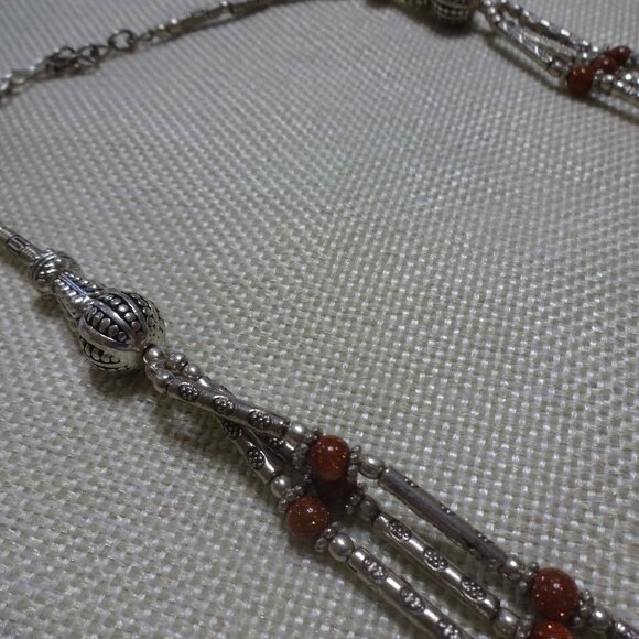 Beautiful GOLD SUNSTONE 3 Strand Handmade Sterling Necklace (22 inches) #3C - Picture 3 of 4